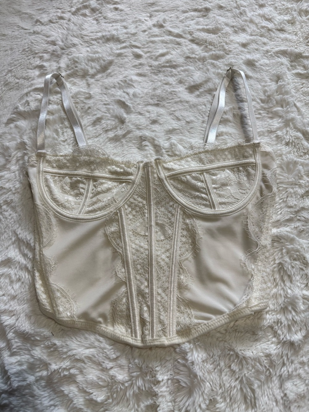 LA Hearts White Lace Trim Mesh Corset Top